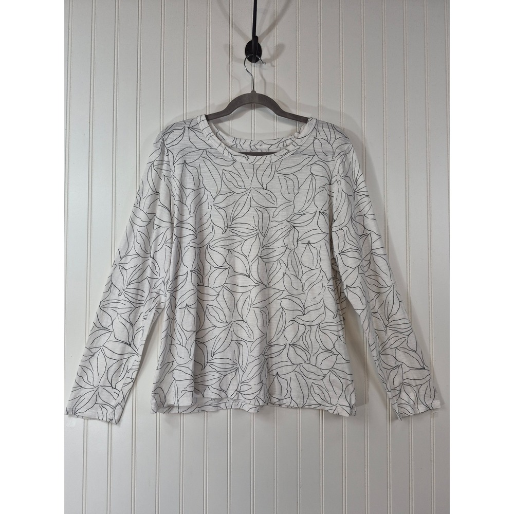 Banana Republic Cozy Slub Long Sleeve Leaf Print Top White
Black XL Casual